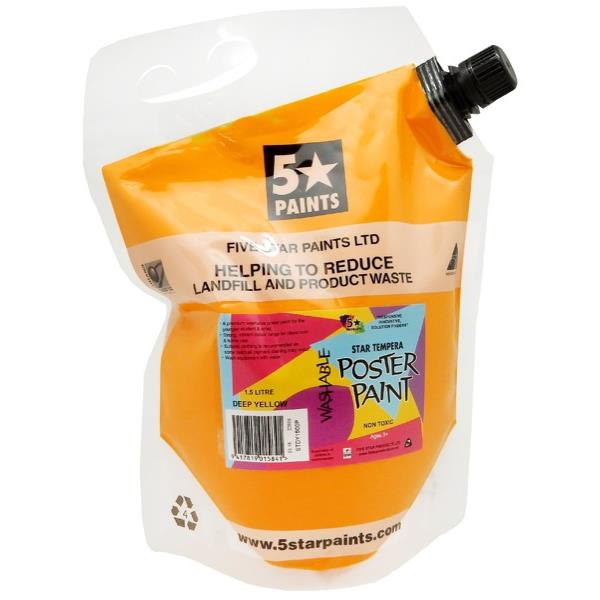 5 Star Tempera Poster Paint 1.5 Litre Pouch Deep Yellow OfficeMax NZ