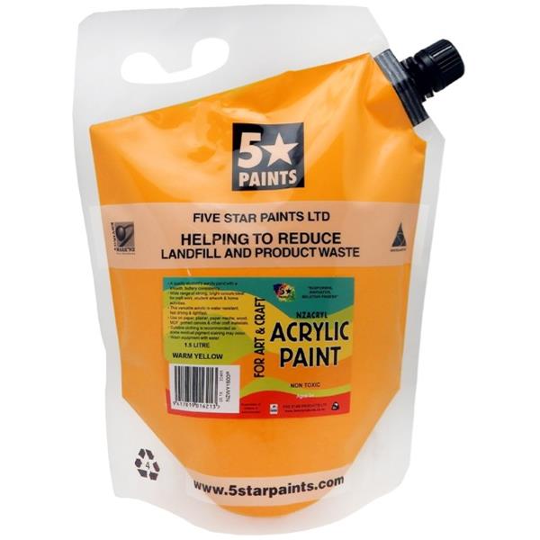 5 Star NZACRYL Acrylic Paint 1.5 Litre Pouch Warm Yellow OfficeMax NZ