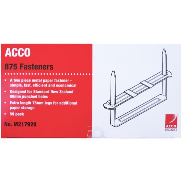 Acco 875 TwoPiece Paper Fasteners 75mm, Box of 50 OfficeMax NZ
