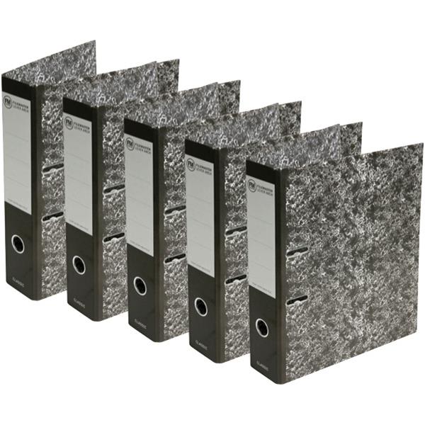 FM Classic Lever Arch File Foolscap Mottled Black, Bundle of 5