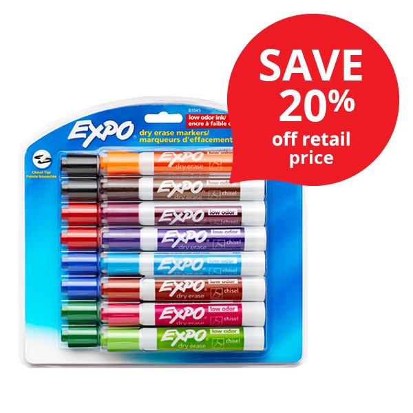 Expo Assorted Colour Whiteboard Markers Chisel Tip, Pack of 16