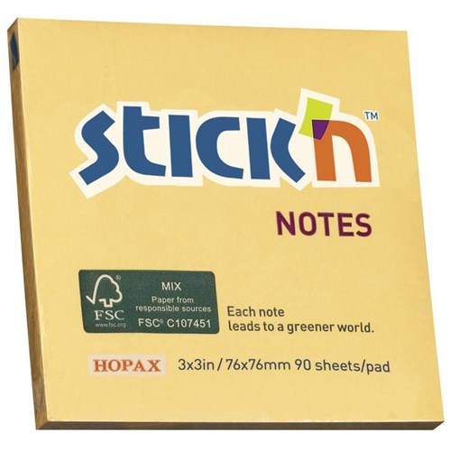 Stick'n Notes 76 x 76mm Orange, 90 Sheets