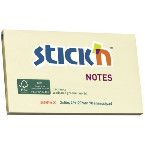 Stick'n Notes 76 x 127mm Yellow, 90 Sheets
