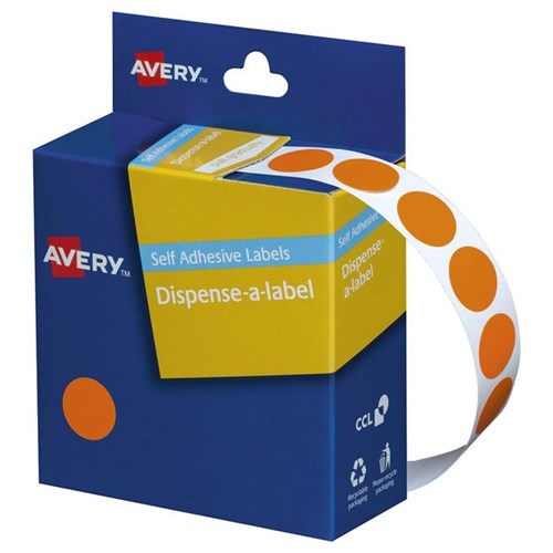 Avery Dot Dispenser Labels DMC14O 14mm Orange, Box of 1050