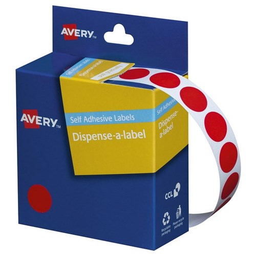Avery Dot Dispenser Labels DMC14R 14mm Red, Box of 1050