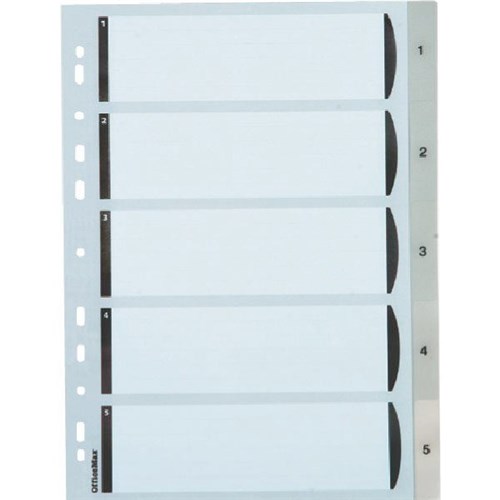 OfficeMax Index Dividers 5 Tab 1-5 A4 Polypropylene Grey
