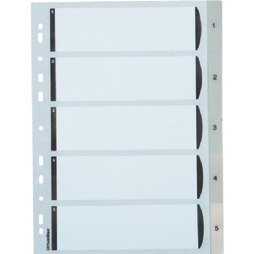 OfficeMax Index Dividers 5 Tab 15 A4 Polypropylene Grey OfficeMax NZ