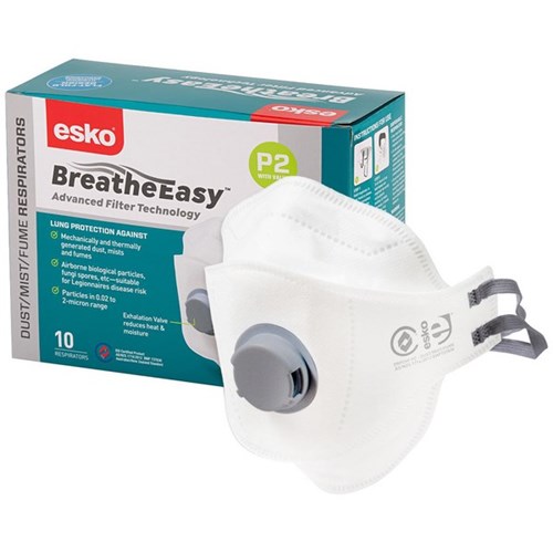 Esko P2 Breathe Easy Flat Fold Masks with Valve, Box of 10