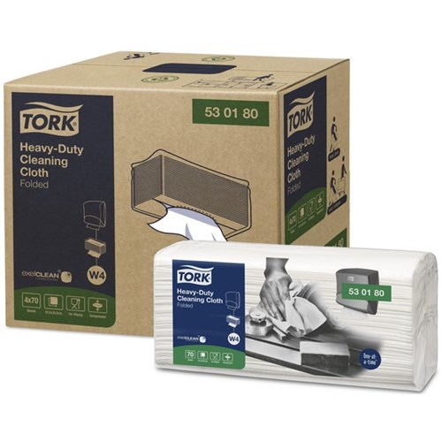 Tork W4 Heavy-Duty Cleaning Cloths 615x355mm 530180 White, Carton of 4 Packs of 70