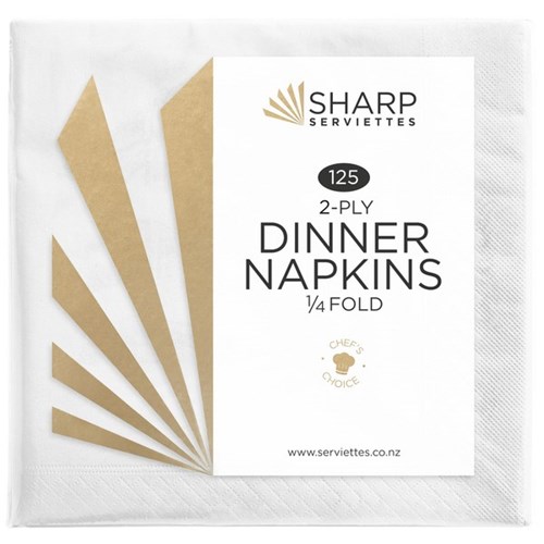 Sharp Dinner Napkins 2 Ply White 400mm, Pack of 125