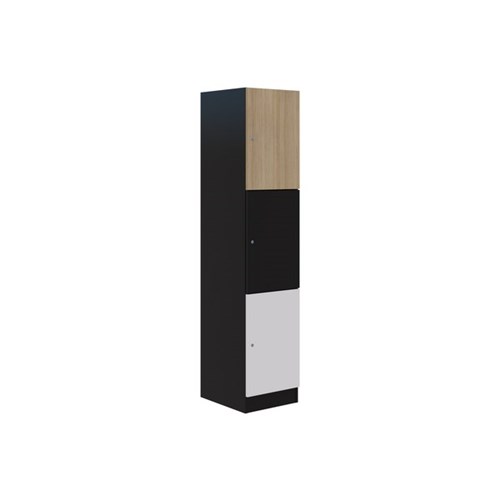 Mascot Keyed Locking 3 Door Locker 450x1900mm Classic Oak/Snow Velvet/Black
