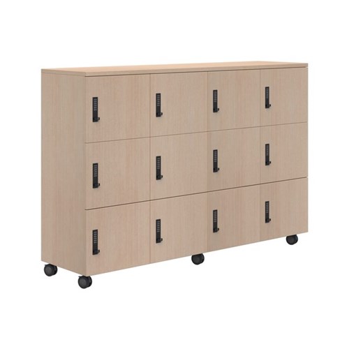 Mascot Digital Locking 12 Door Mobile Locker 1800x1200mm Refined Oak