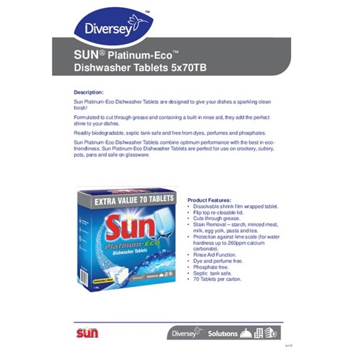 Sun Dishwashing Tablets PlatinumEco, Box of 70 OfficeMax NZ