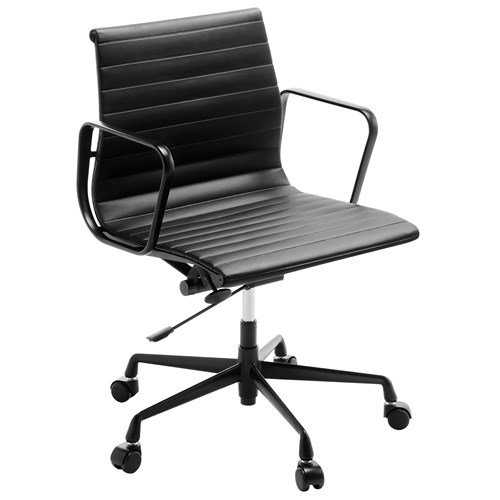 Eames Replica Executive Chair Mid Back With Arms Black Leather/Black Frame