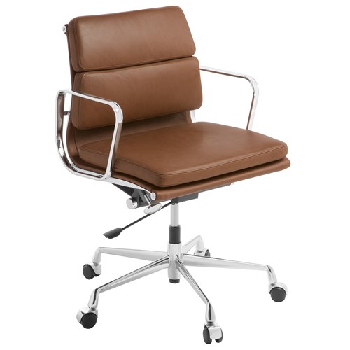 Eames Replica Executive Chair Mid Back With Arms Tan Leather/Chrome Frame
