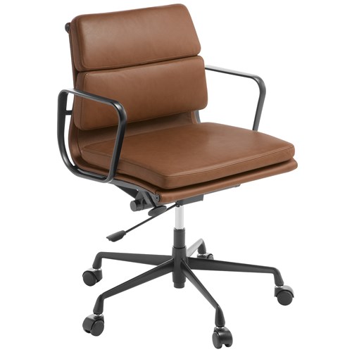 Eames Replica Executive Chair Mid Back With Arms Tan Leather/Black Frame