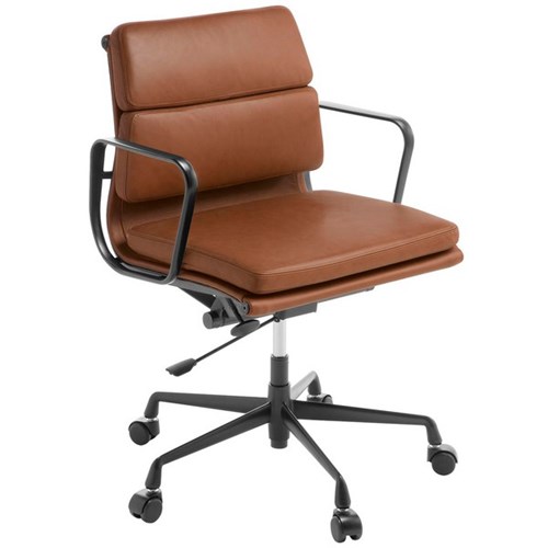 Eames Replica Executive Chair Mid Back With Arms Tan Leather/Black Frame