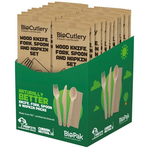 BioPak Disposable Wooden Cutlery Set 160mm, Pack of 28