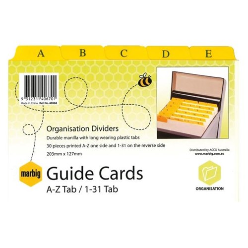 Marbig Guide Cards, A-Z & 1-31 Tab, 5x3 Inch, 125x75mm