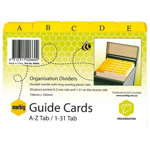 Marbig Guide Cards A-Z & 1-31 Tab 6x4 Inch 150x100mm