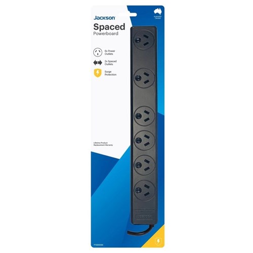 Jackson 6-Way Powerboard with Surge and Overload Protection Black