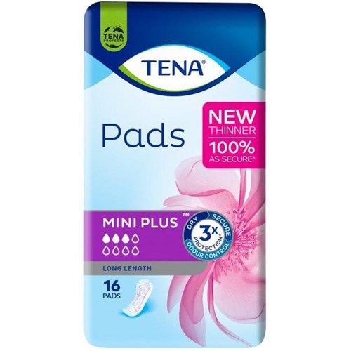 TENA Incontinence Pads Mini Plus Long Length, Pack of 16