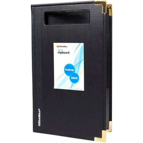 OfficeMax PVC Deluxe Clipboard Folder Foolscap Black OfficeMax NZ