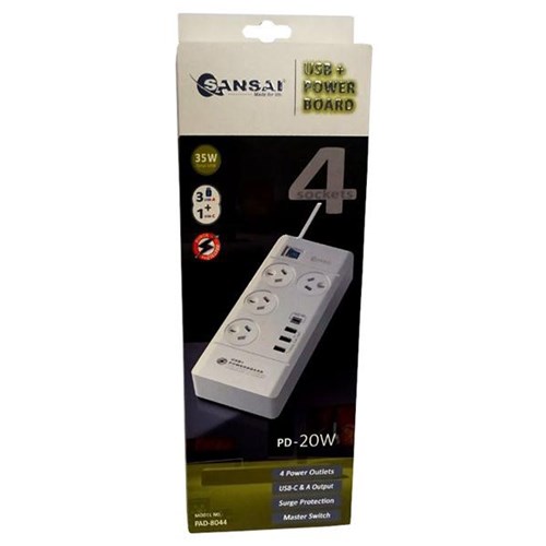 Sansai 4-Way Powerboard 4 Socket 4 USB 