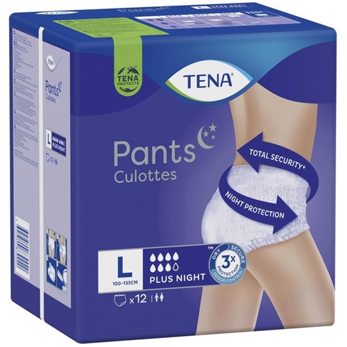 TENA Night Plus Incontinence Culottes Pants Large, Pack of 12