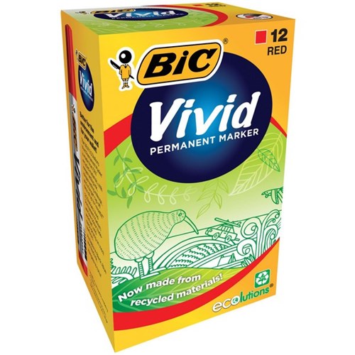 BIC Ecolutions Vivid Red Permanent Markers Bullet Tip, Box of 12
