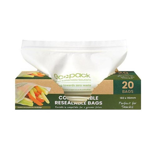 Ecopack Compostable Resealable Snack Bags 160x110mm, Set of 3