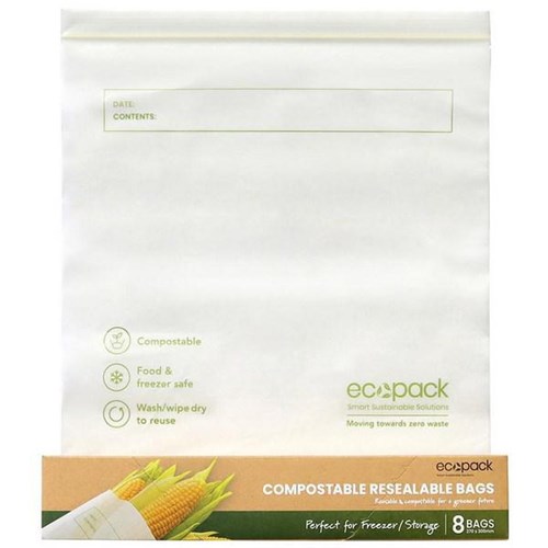 Ecopack Compostable Resealable Storage Bags 270x300mm, Set of 3