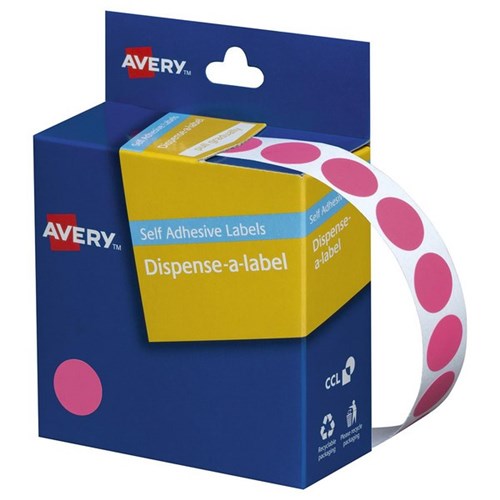 Avery Dot Dispenser Labels DMC14P 14mm Pink, Box of 1050