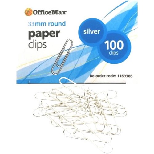 OfficeMax Paper Clips Round 33mm Silver, Pack of 100 OfficeMax NZ