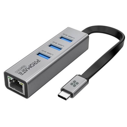 Promate GigaHub-C Multi-Port USB Hub with Ethernet Port & USB-C Connector Grey
