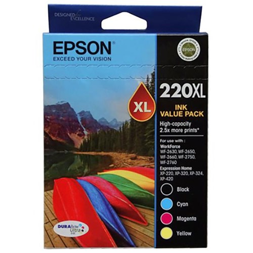 Epson 220XL Ink Cartridges Value Pack High Yield, Pack of 4