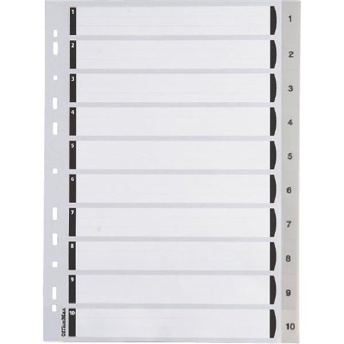 OfficeMax Index Dividers 10 Tab 110 A4 Polypropylene Grey OfficeMax NZ