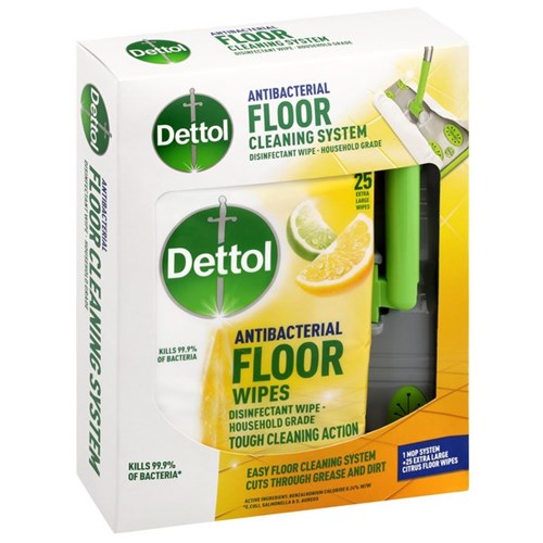 Dettol Floor Cleaning System Mop And Extra Large Floor Wipes Citrus, Pack of 25