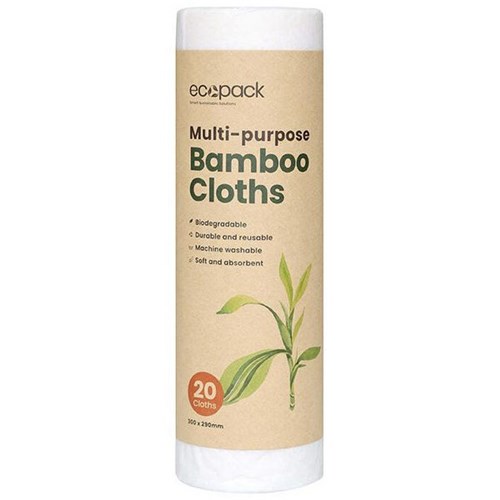 Ecopack Multi-Purpose Bamboo Cloths ED-1199, Carton of 6 Rolls of 20 