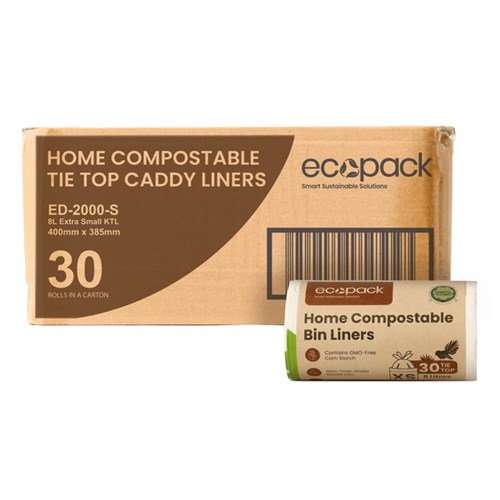 Ecopack Home Compostable Bin Liners XS 8L, Carton of 30 Rolls of 30