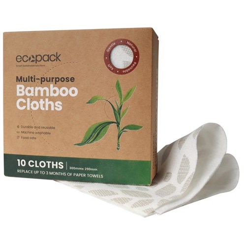 Ecopack Multi-Purpose Bamboo Cloths ED-1007 Carton of 12 Packs of 10