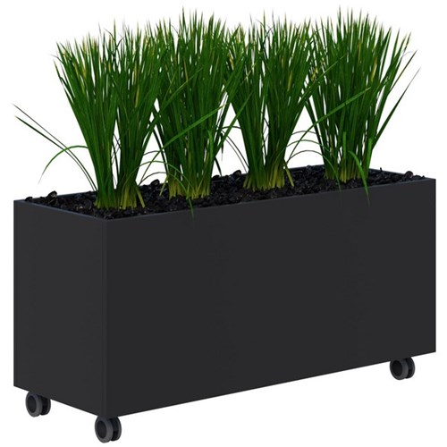 Fiord Mobile Planter Including Artificial Plants 1200x600mm Black/Grass