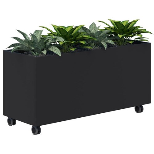 Fiord Mobile Planter Including Artificial Plants 1200x600mm Black/Plants