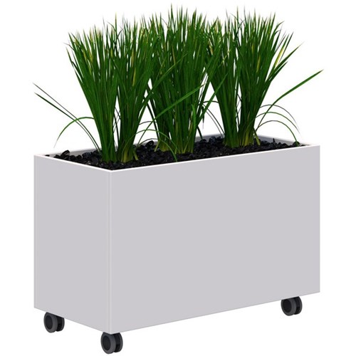 Fiord Mobile Planter Including Artificial Plants 900x600mm White/Grass