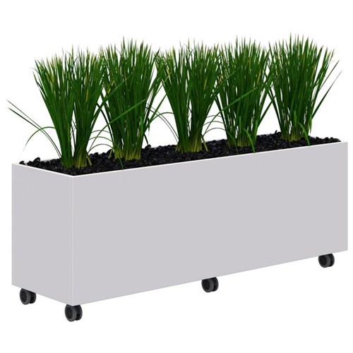 Fiord Mobile Planter Including Artificial Plants 1600x600mm White/Grass