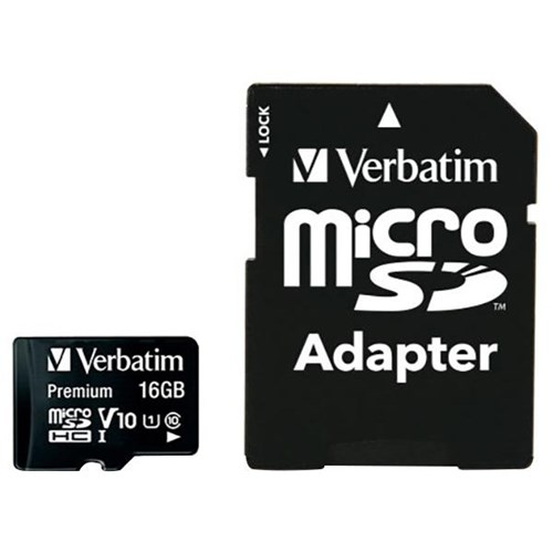Verbatim Premium Micro SDHC UHS-I Class 10 Card with Adapter 16GB