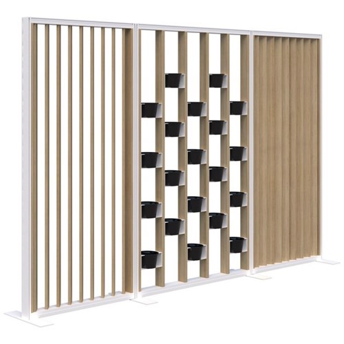 Connect Freestanding Angled Fin/Plant Wall Room Divider 3000x1890mm Classic Oak/White