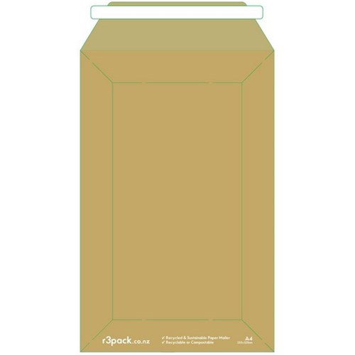 R3 Paper Courier Bags A4 250x325mm Kraft, Pack of 100