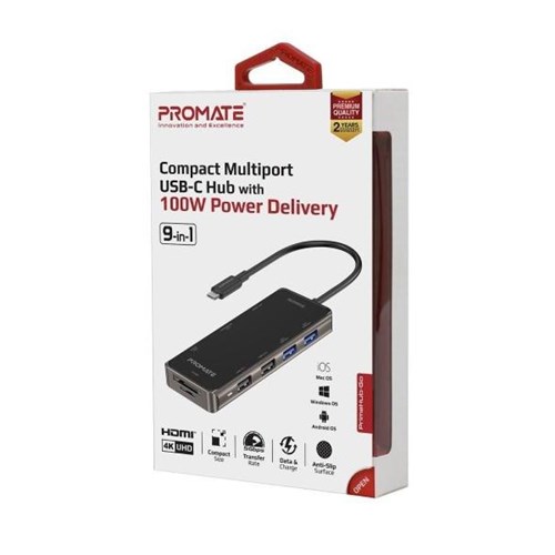 Promate 9-in-1 Multi-Port USB Hub with USB-C Connector