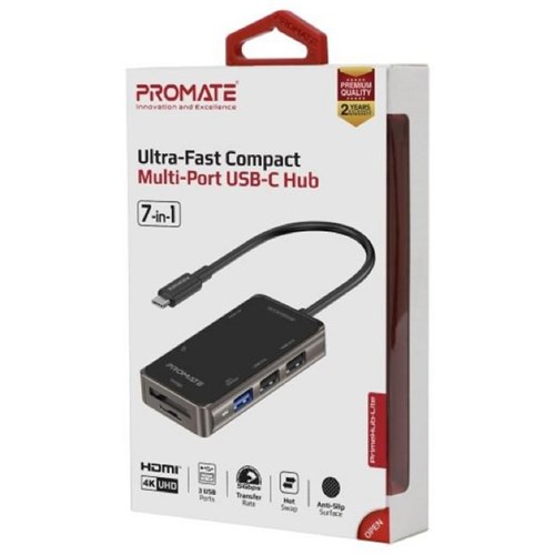 Promate 7-in-1 Multi-Port USB Hub with USB-C Connector